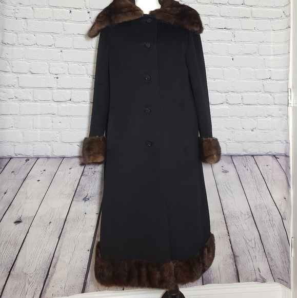 Vintage 1950's Saks Fifth Ave Black Wool Fur Coat - Picture 4 of 8